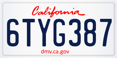 CA license plate 6TYG387