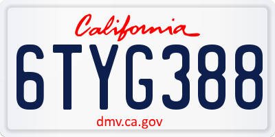 CA license plate 6TYG388