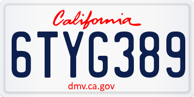 CA license plate 6TYG389