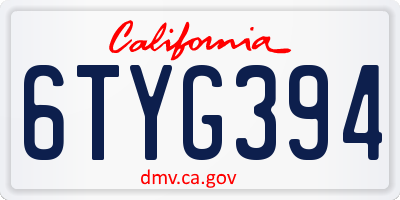 CA license plate 6TYG394