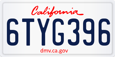 CA license plate 6TYG396