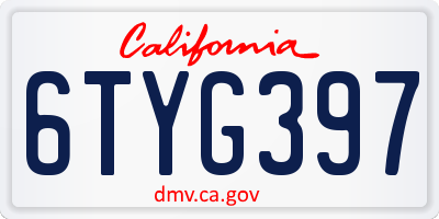 CA license plate 6TYG397