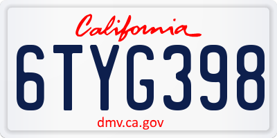 CA license plate 6TYG398