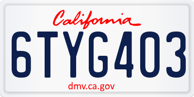 CA license plate 6TYG403