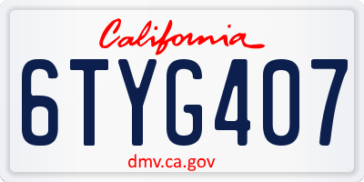 CA license plate 6TYG407