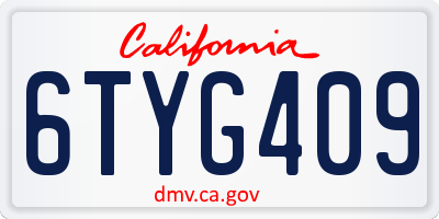 CA license plate 6TYG409