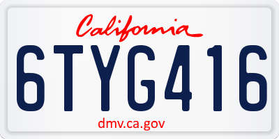 CA license plate 6TYG416