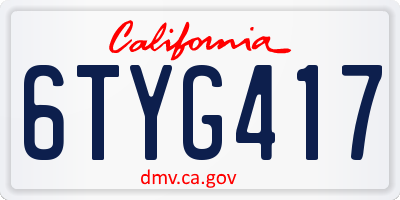 CA license plate 6TYG417