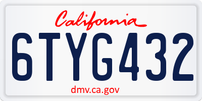 CA license plate 6TYG432