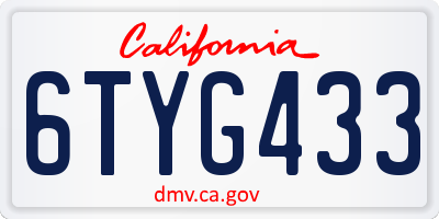CA license plate 6TYG433