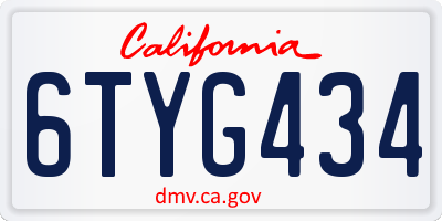 CA license plate 6TYG434