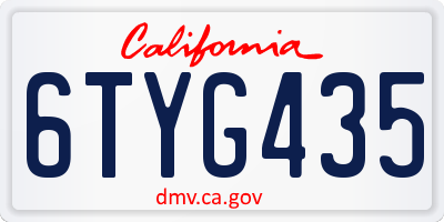 CA license plate 6TYG435