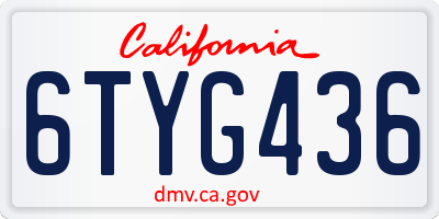 CA license plate 6TYG436