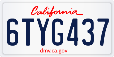 CA license plate 6TYG437