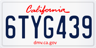 CA license plate 6TYG439