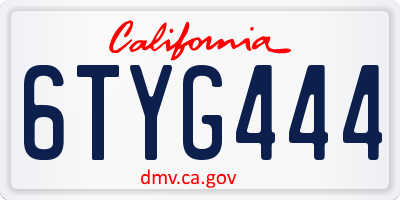 CA license plate 6TYG444