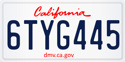 CA license plate 6TYG445