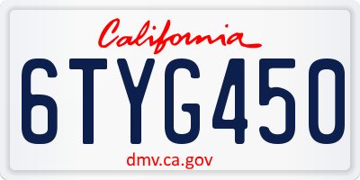 CA license plate 6TYG450