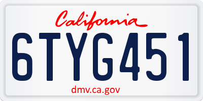 CA license plate 6TYG451