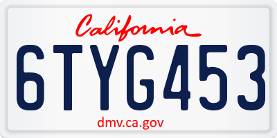 CA license plate 6TYG453