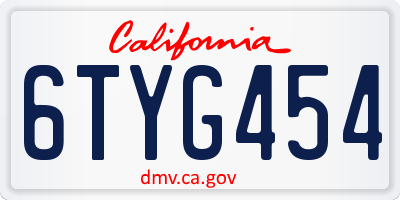 CA license plate 6TYG454