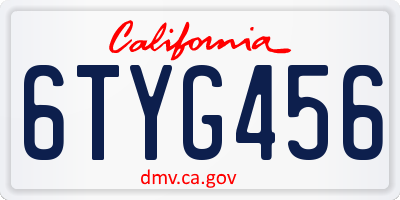 CA license plate 6TYG456