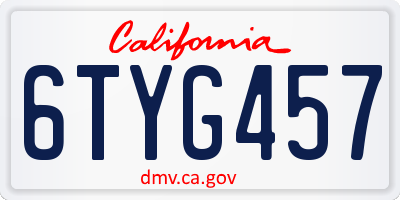 CA license plate 6TYG457