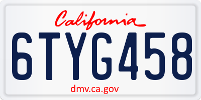 CA license plate 6TYG458