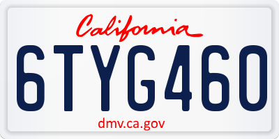 CA license plate 6TYG460