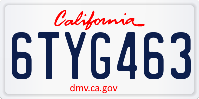 CA license plate 6TYG463