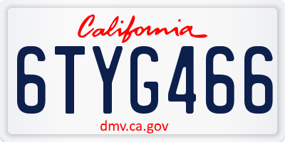 CA license plate 6TYG466