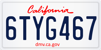 CA license plate 6TYG467