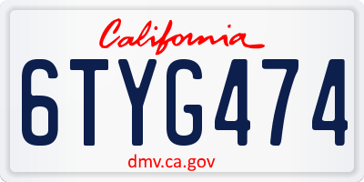 CA license plate 6TYG474