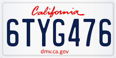 CA license plate 6TYG476