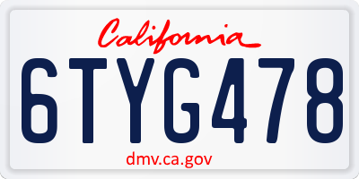 CA license plate 6TYG478