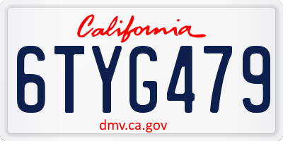 CA license plate 6TYG479