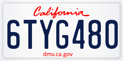 CA license plate 6TYG480