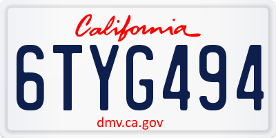 CA license plate 6TYG494