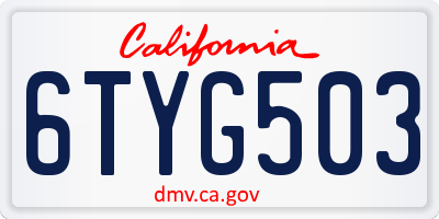 CA license plate 6TYG503