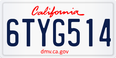 CA license plate 6TYG514