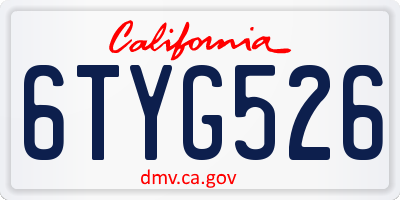 CA license plate 6TYG526