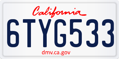 CA license plate 6TYG533