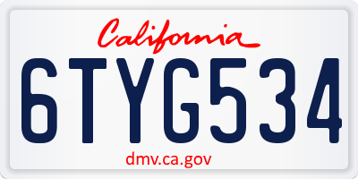 CA license plate 6TYG534