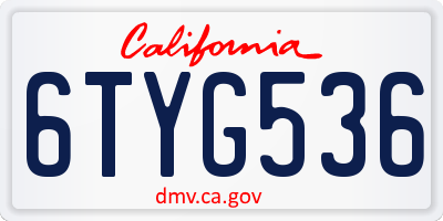 CA license plate 6TYG536