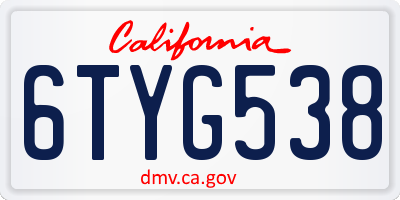 CA license plate 6TYG538