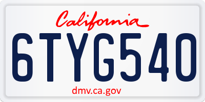CA license plate 6TYG540