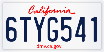 CA license plate 6TYG541