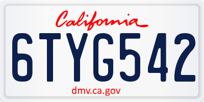 CA license plate 6TYG542