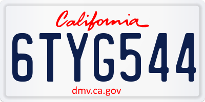CA license plate 6TYG544