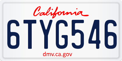 CA license plate 6TYG546